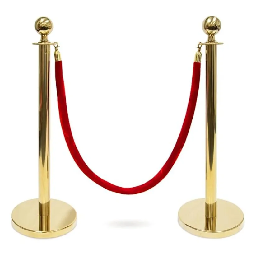 Polished Stainless Steel Stanchion Post with Red Velvet Rope