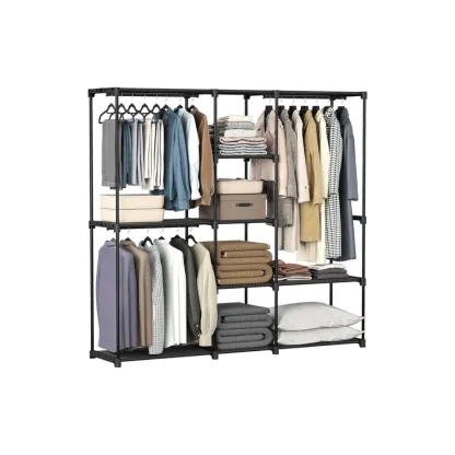 Extra-Wide Freestanding Clothes Rack with Shelves & Hanging Rods | Black