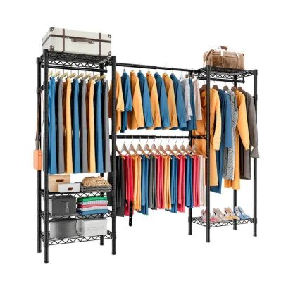 Heavy-Duty Expandable Clothes Rack with Shelves & Hanging Rods | Black