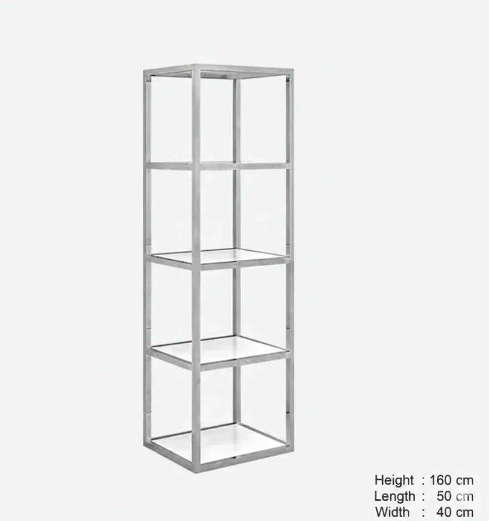 5 White MDF Tiers Freestanding , Stainless Steel, Metal Display