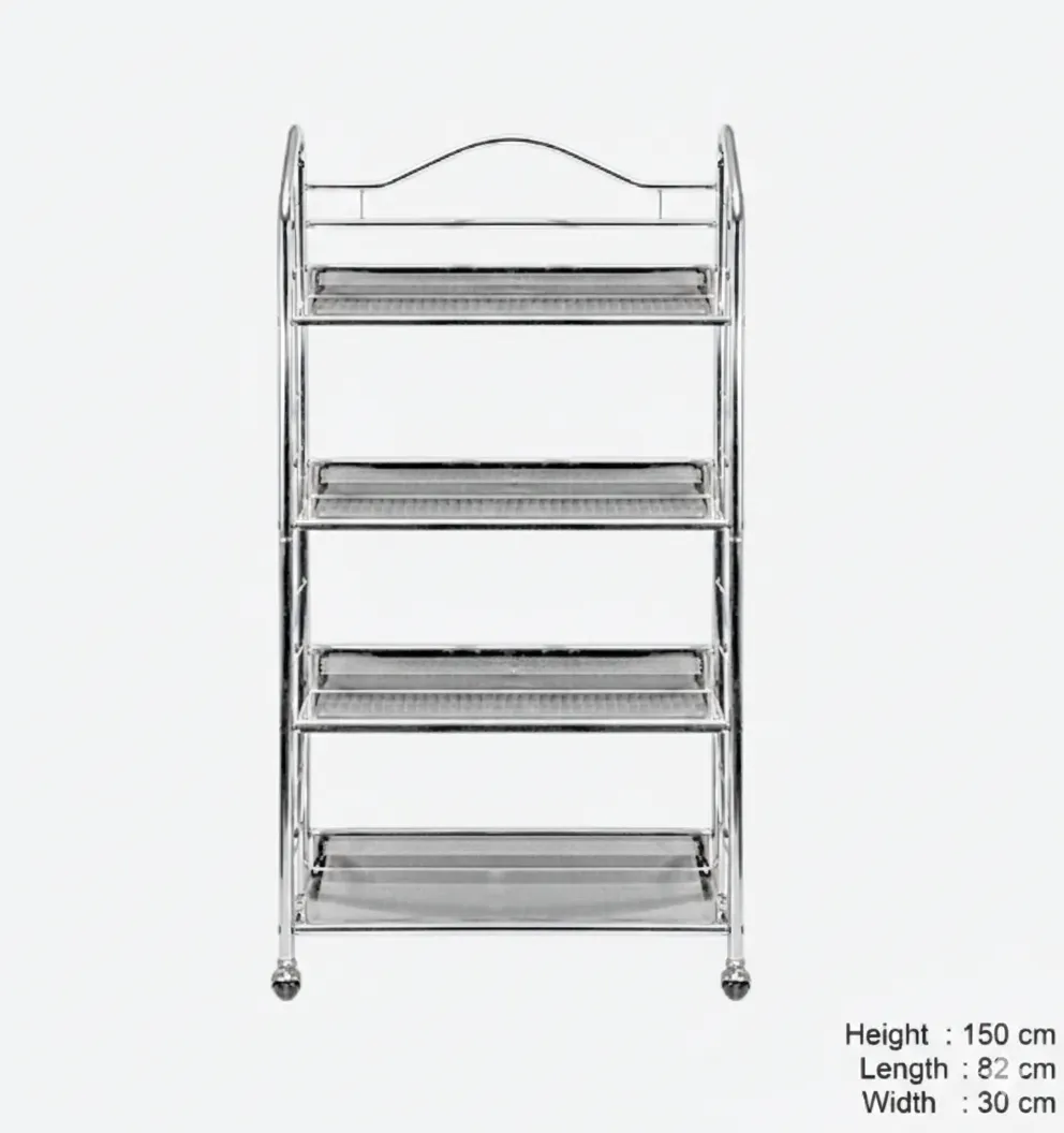 4-Tier Chrome Plated Metal Shelving Unit | Trolley |  Space For Organizing Items.