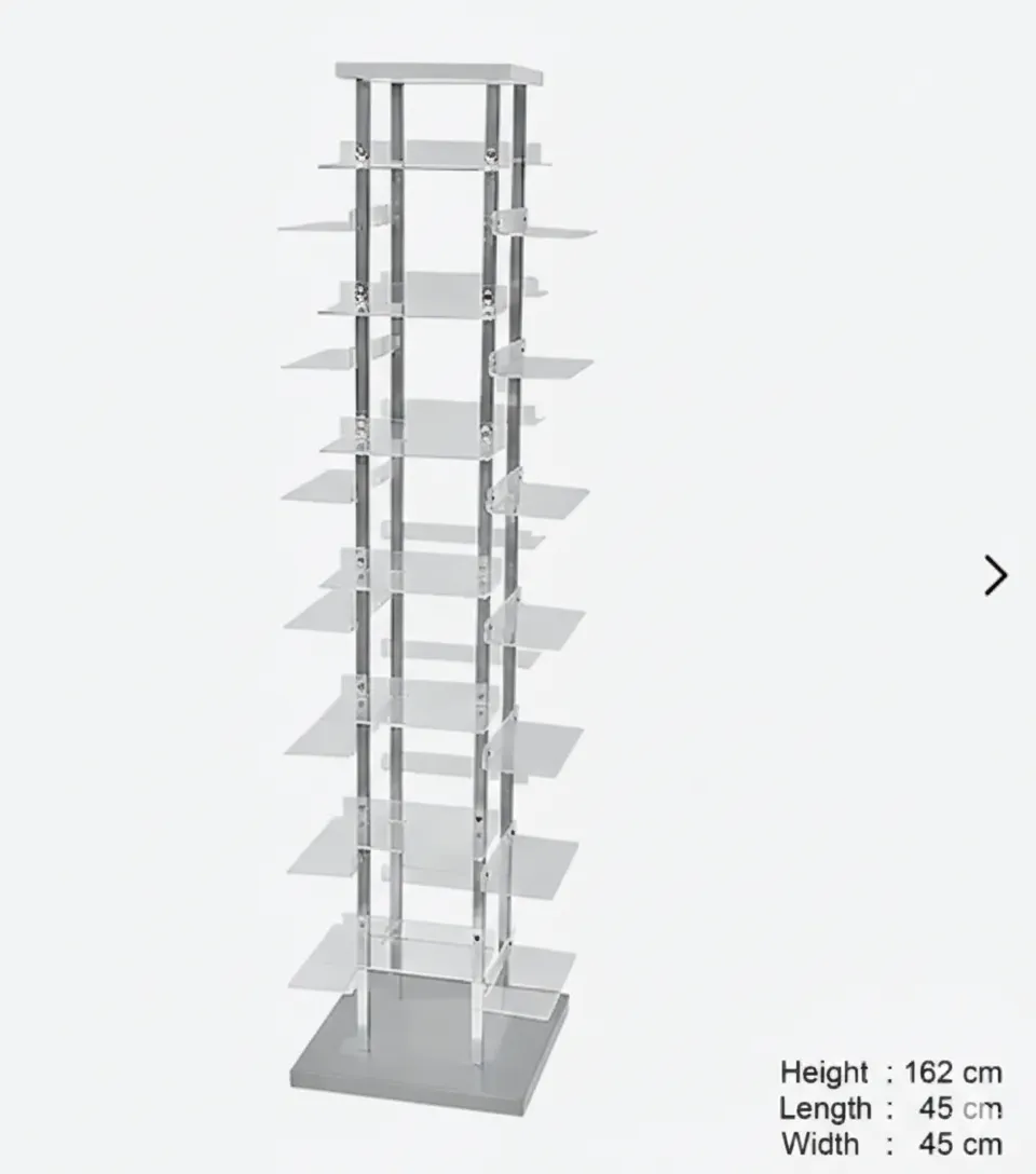 28-Tier Shoe Tower with Clear Acrylic Shelves & Metal Frame | Shoe Display Rack
