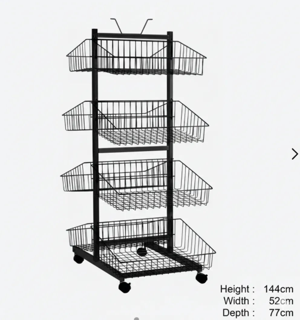 8 Adjustable Storage Baskets for Retail, Pantry, or Garage | Double Sided Rolling Wire Display Rack