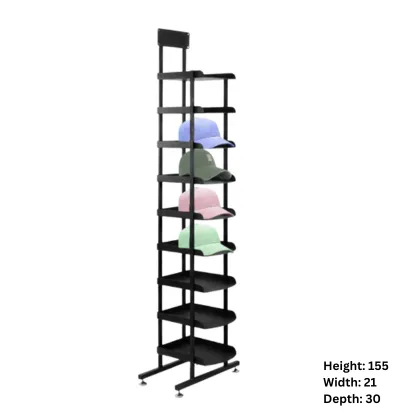 Premium Metal Cap Display Rack | Slim 160cm Vertical Floor Stand