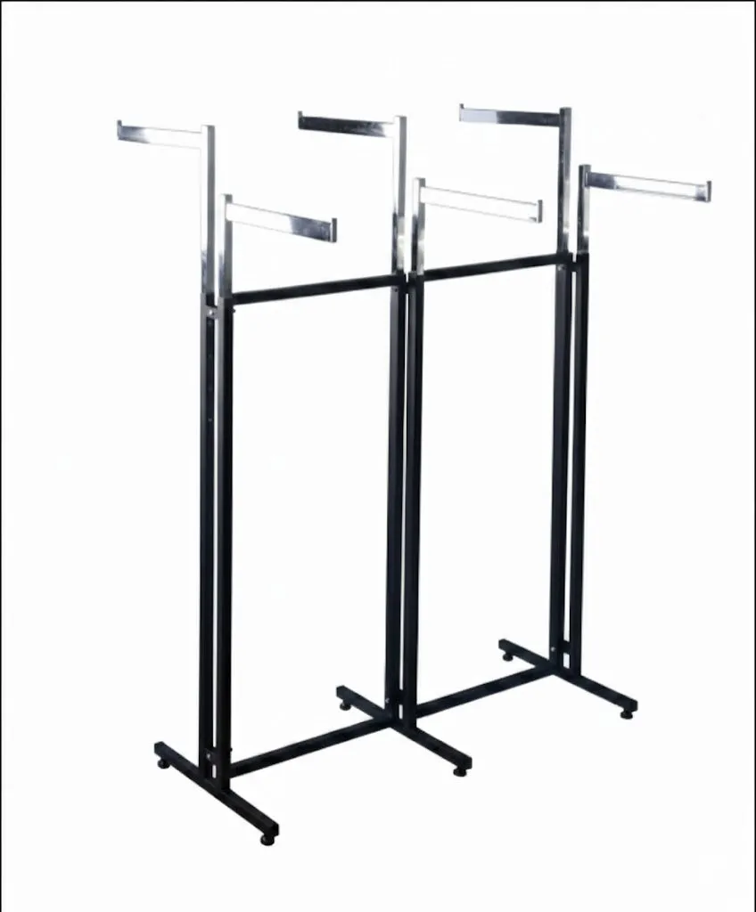 H Type 6 Way Garment Rack 16″ Arms Black & Chrome | Heavy Duty Display Stand