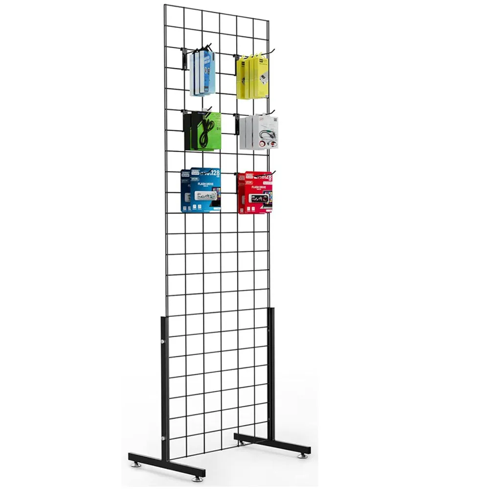 Wire Grid Panel Tower with T-Base Floor standing, Wire Grid Wall Display Rack with hooks