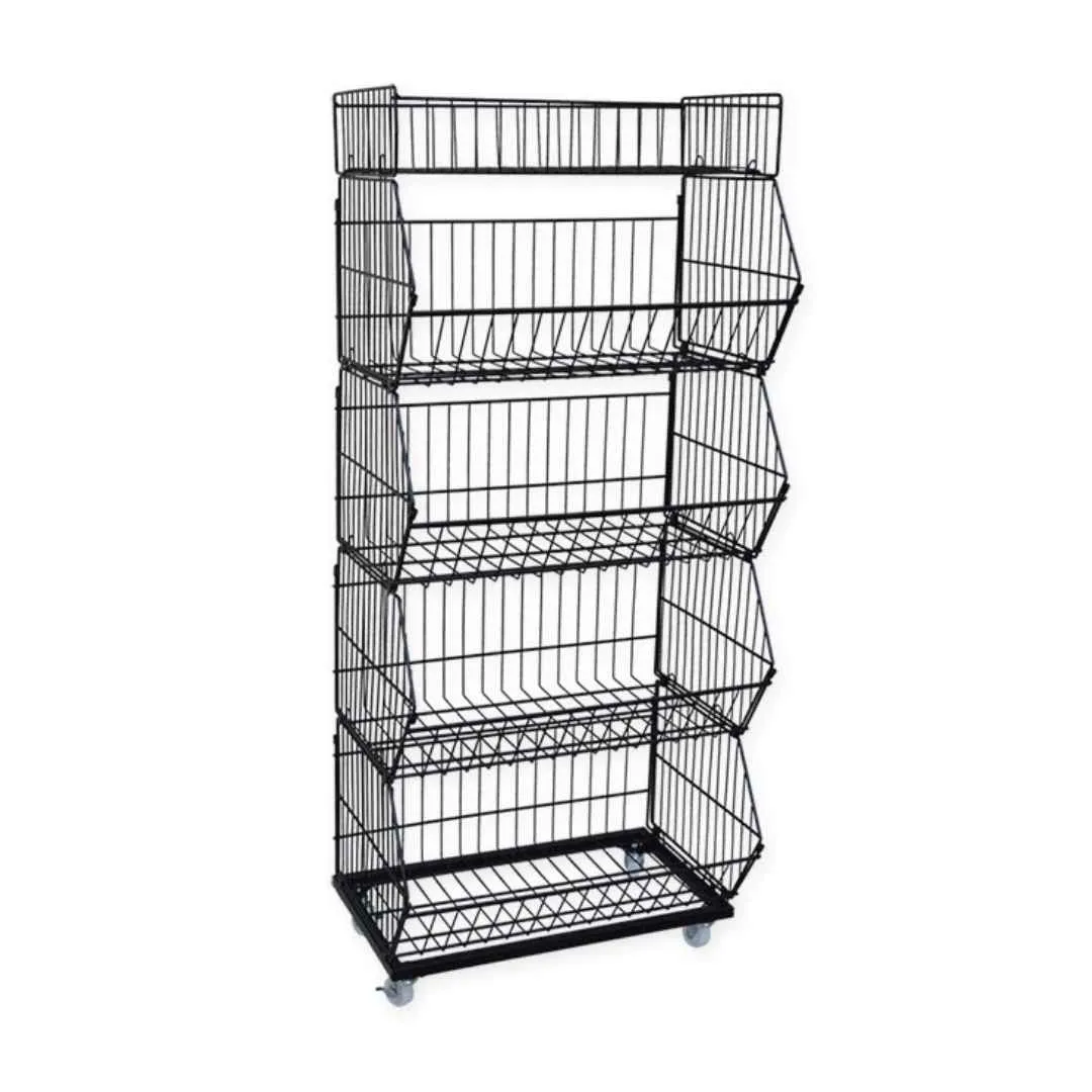 L 70 x W 40 x H 140cm Chips Snacks Kitchen Retail Rack  Basket Folding Black / Chrome / white